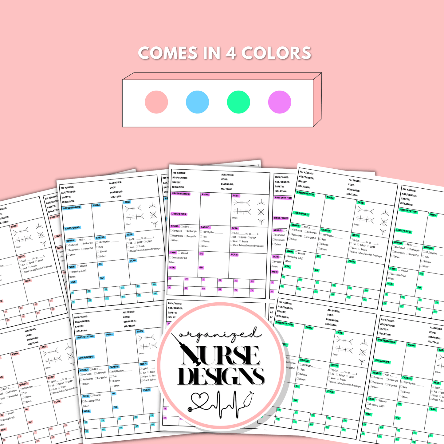 4 or 8-Patient Nurse Report Sheet with Medication Schedule for Nursing Students by OrganizedNurseDesigns