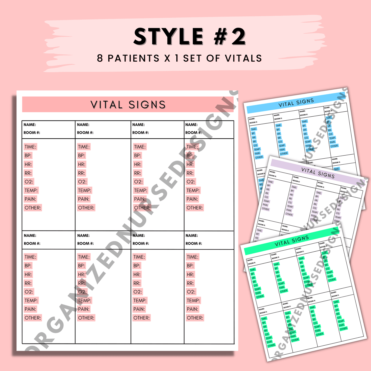 4 or 8-Patient Vital Sign Sheets for Nursing Students by OrganizedNurseDesigns