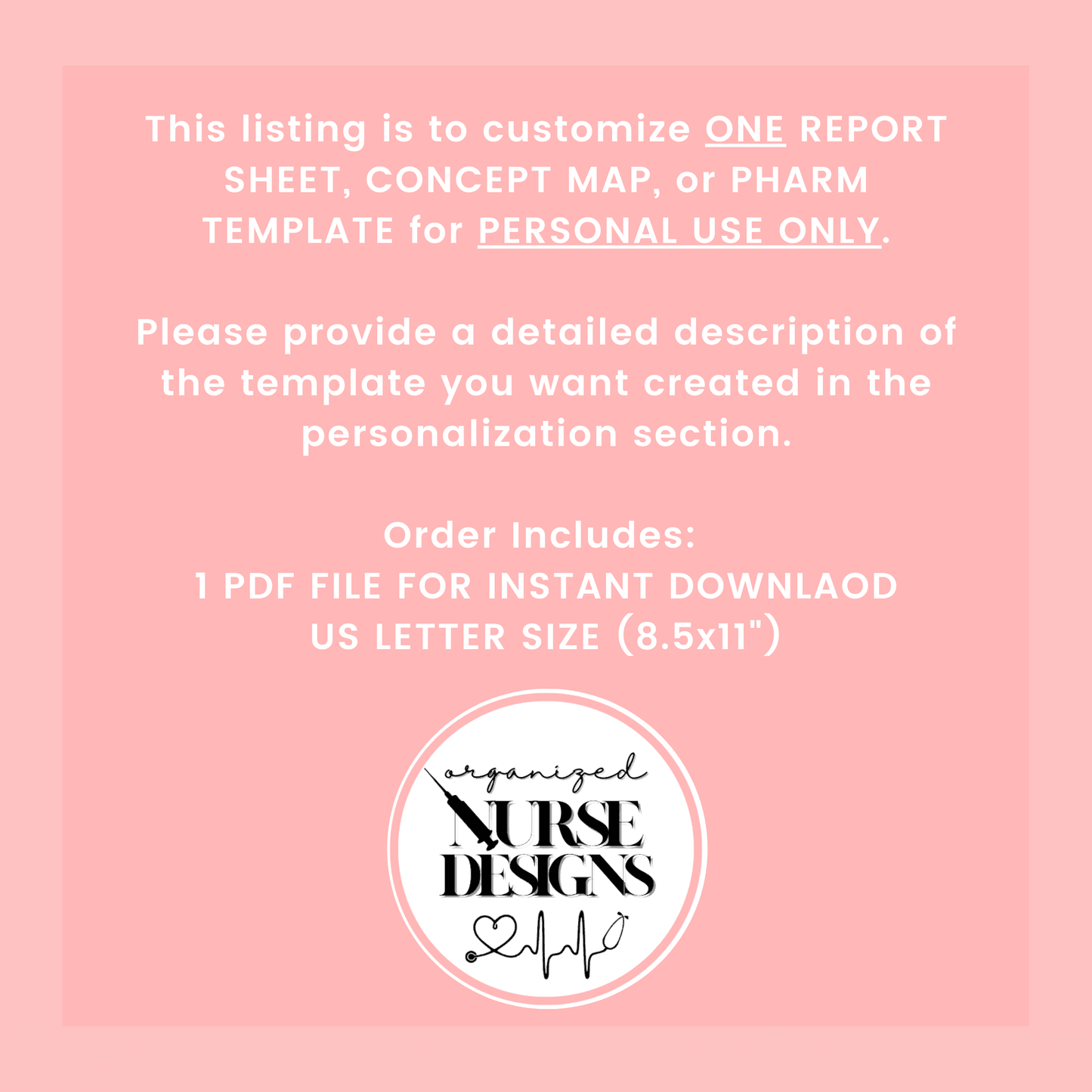Custom Nursing Template: Concept Map, Nurse Report Sheet or Pharm Template for Nursing Students by OrganizedNurseDesigns