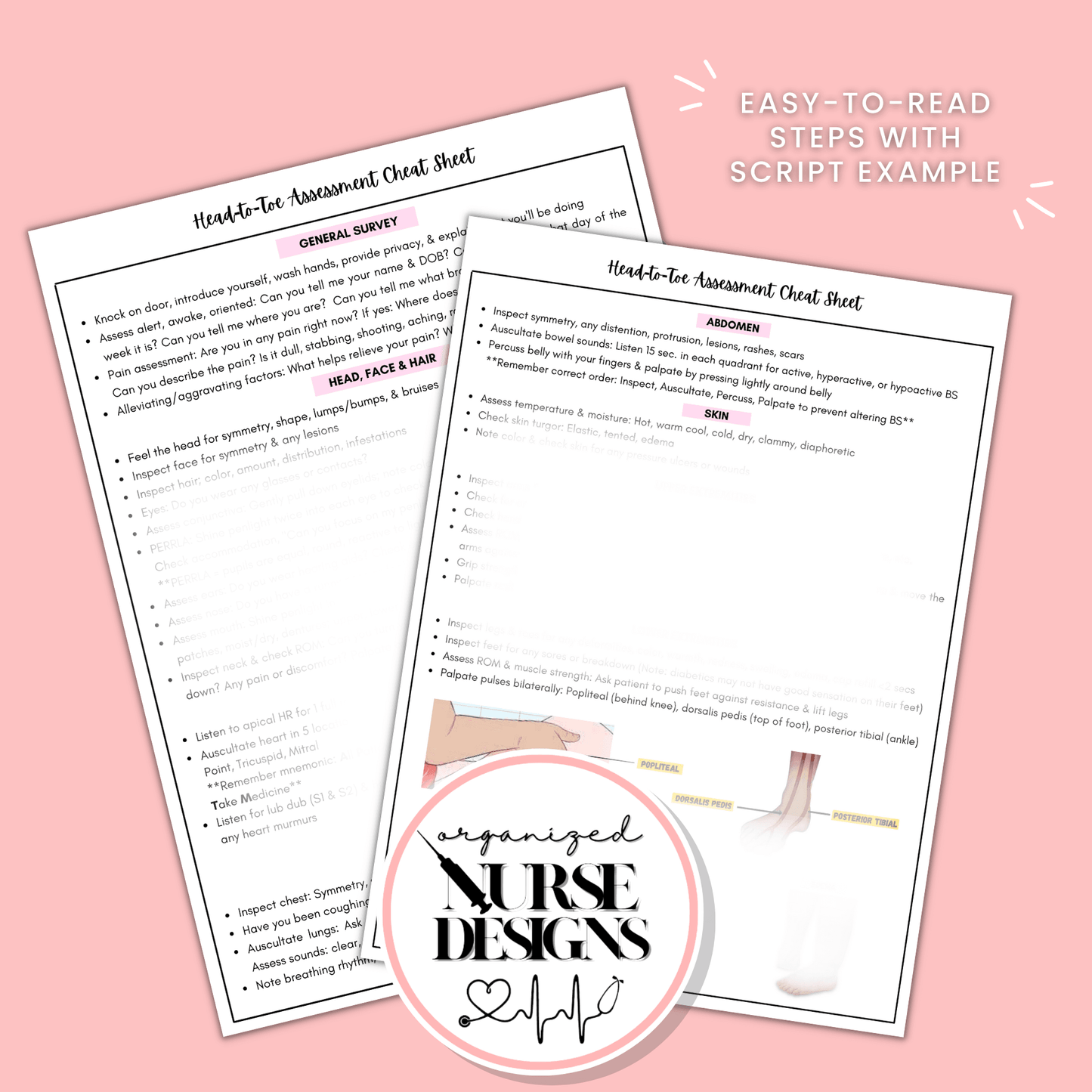 Head-to-Toe Assessment with Step-by-Step Guide for Nursing Students by OrganizedNurseDesigns