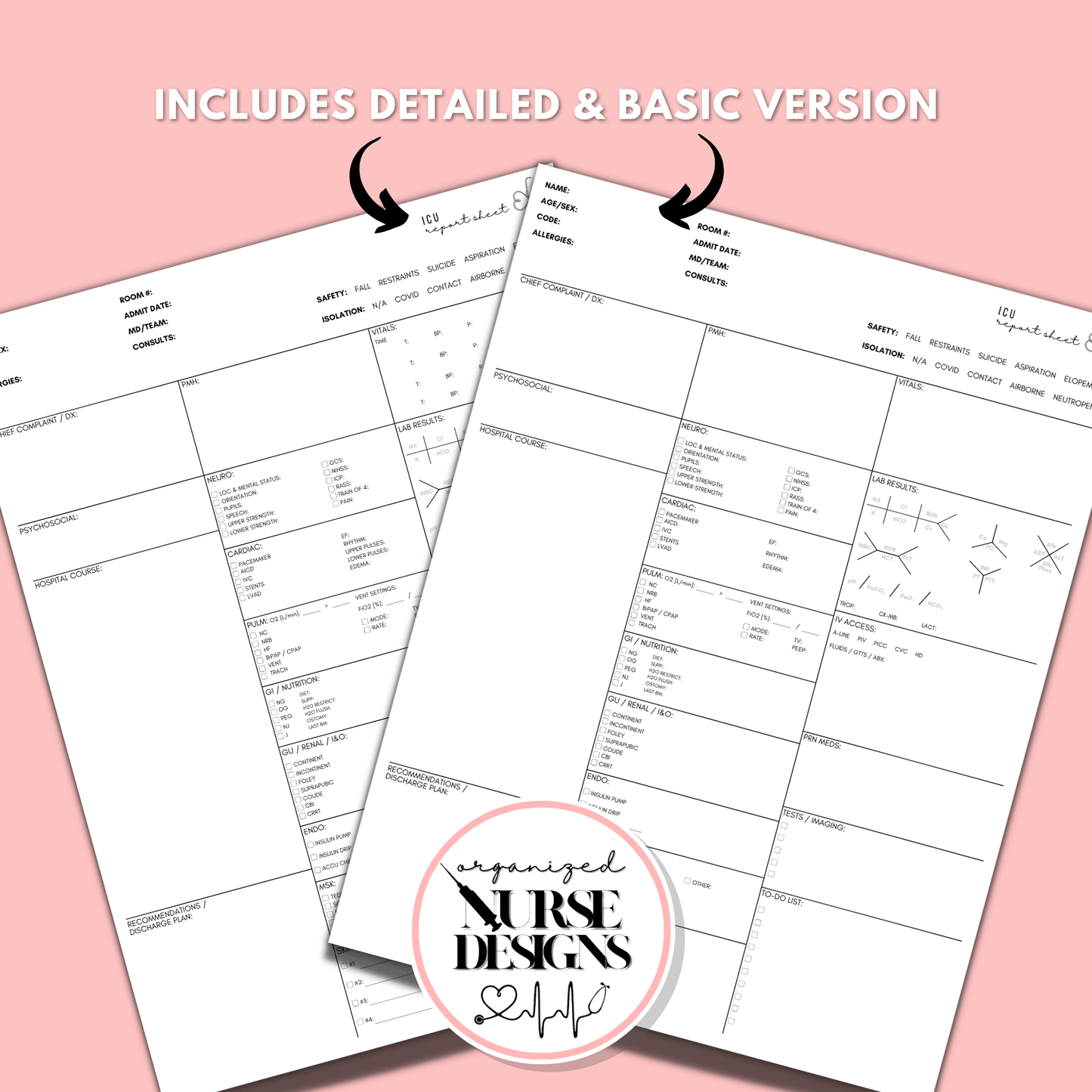 ICU Report Sheet (Original) for Nursing Students by OrganizedNurseDesigns