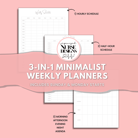 Minimalist Weekly Planner Templates for Nursing Students by OrganizedNurseDesigns