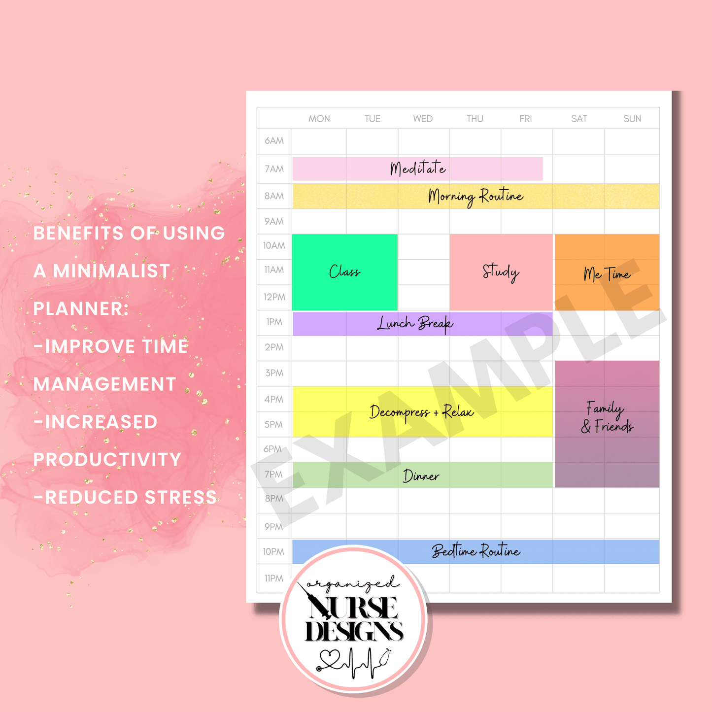 Minimalist Weekly Planner Templates for Nursing Students by OrganizedNurseDesigns