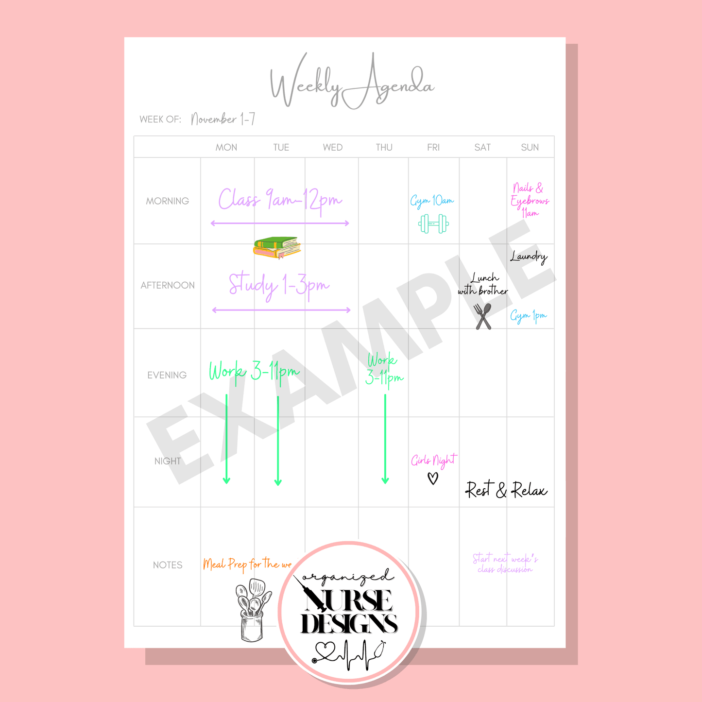 Minimalist Weekly Planner Templates for Nursing Students by OrganizedNurseDesigns