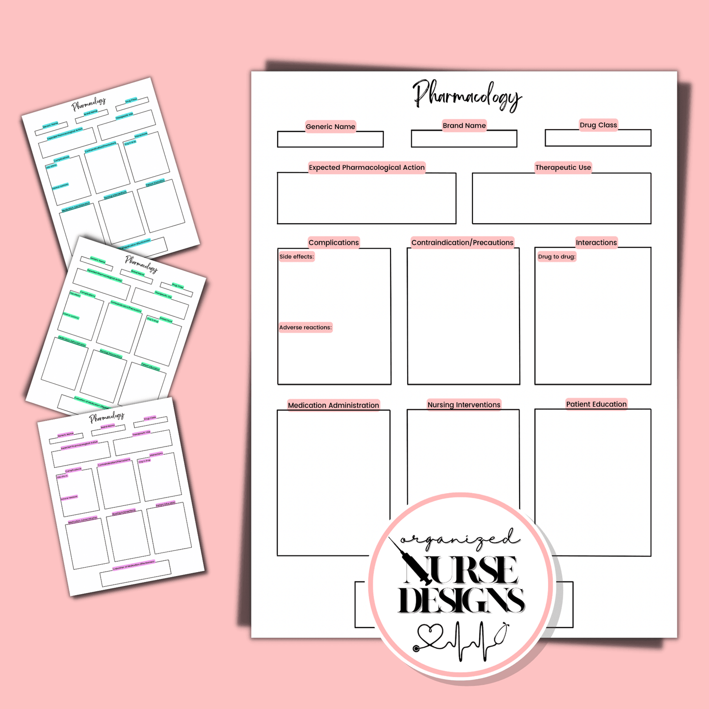 Pharmacology Nursing Template | 4 Colors for Nursing Students by OrganizedNurseDesigns