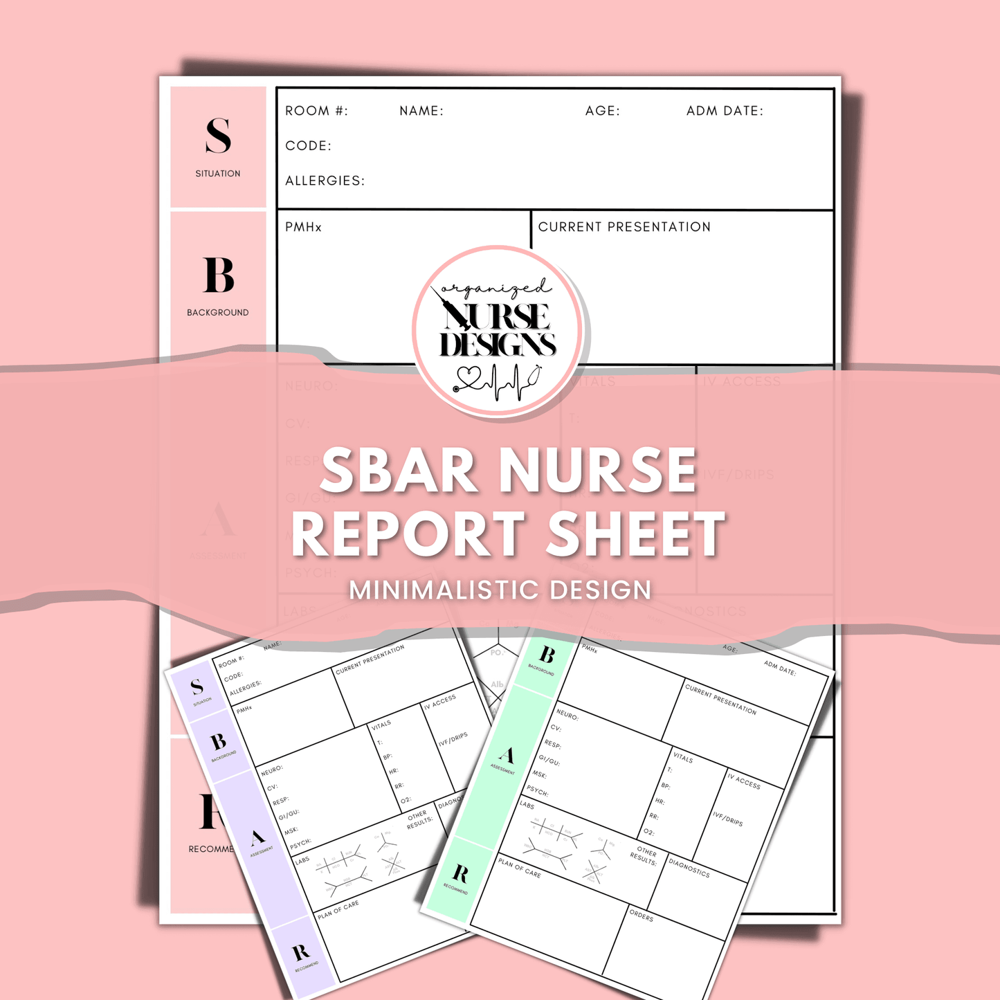 SBAR Nurse Report Sheet 1 or 2-Patient for Nursing Students by OrganizedNurseDesigns