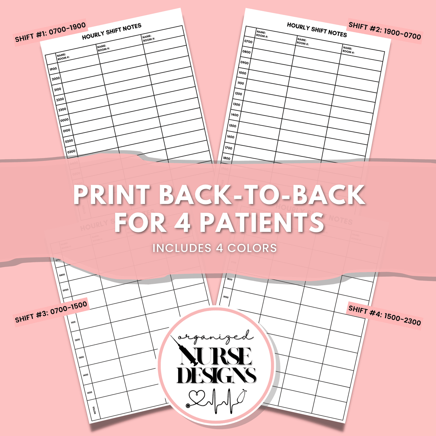 SBAR Nurse Report Sheet 2 or 4-Patient with Hourly Schedule for Nursing Students by OrganizedNurseDesigns