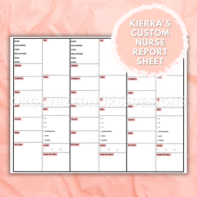 Custom Printable Nursing Template: Concept Map, Nurse Report Sheet or Pharm Template