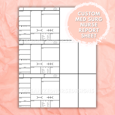 Custom Printable Nursing Template: Concept Map, Nurse Report Sheet or Pharm Template