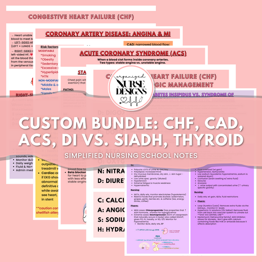 Custom Nursing Study Guide Bundle for Aiza: Thyroid, Heart Failure, DI, SIADH, Metabolic Syndrome, Obesity Notes