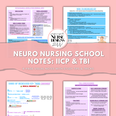 neuro nursing school notes, nursing school study guide bundle, intracranial pressure, TBI, concussion