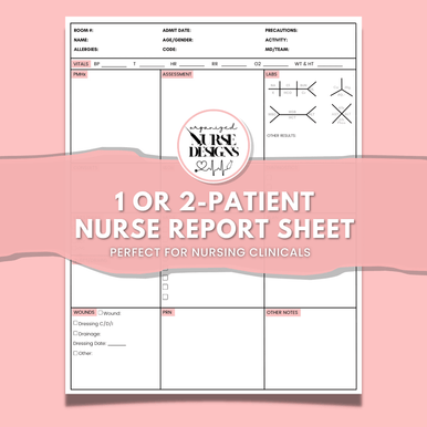 1 or 2-Patient Nurse Report Sheet for Nursing Students by OrganizedNurseDesigns