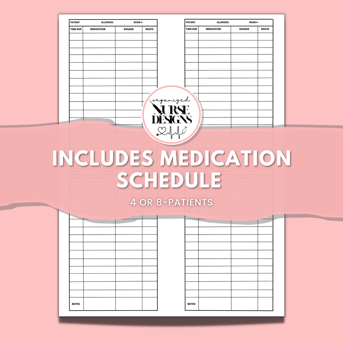 4 or 8-Patient Nurse Report Sheet with Medication Schedule for Nursing Students by OrganizedNurseDesigns