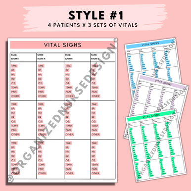 4 or 8-Patient Vital Sign Sheets for Nursing Students by OrganizedNurseDesigns