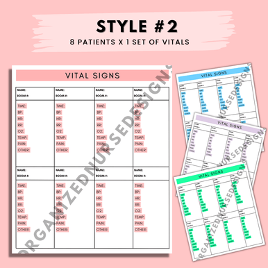 4 or 8-Patient Vital Sign Sheets for Nursing Students by OrganizedNurseDesigns