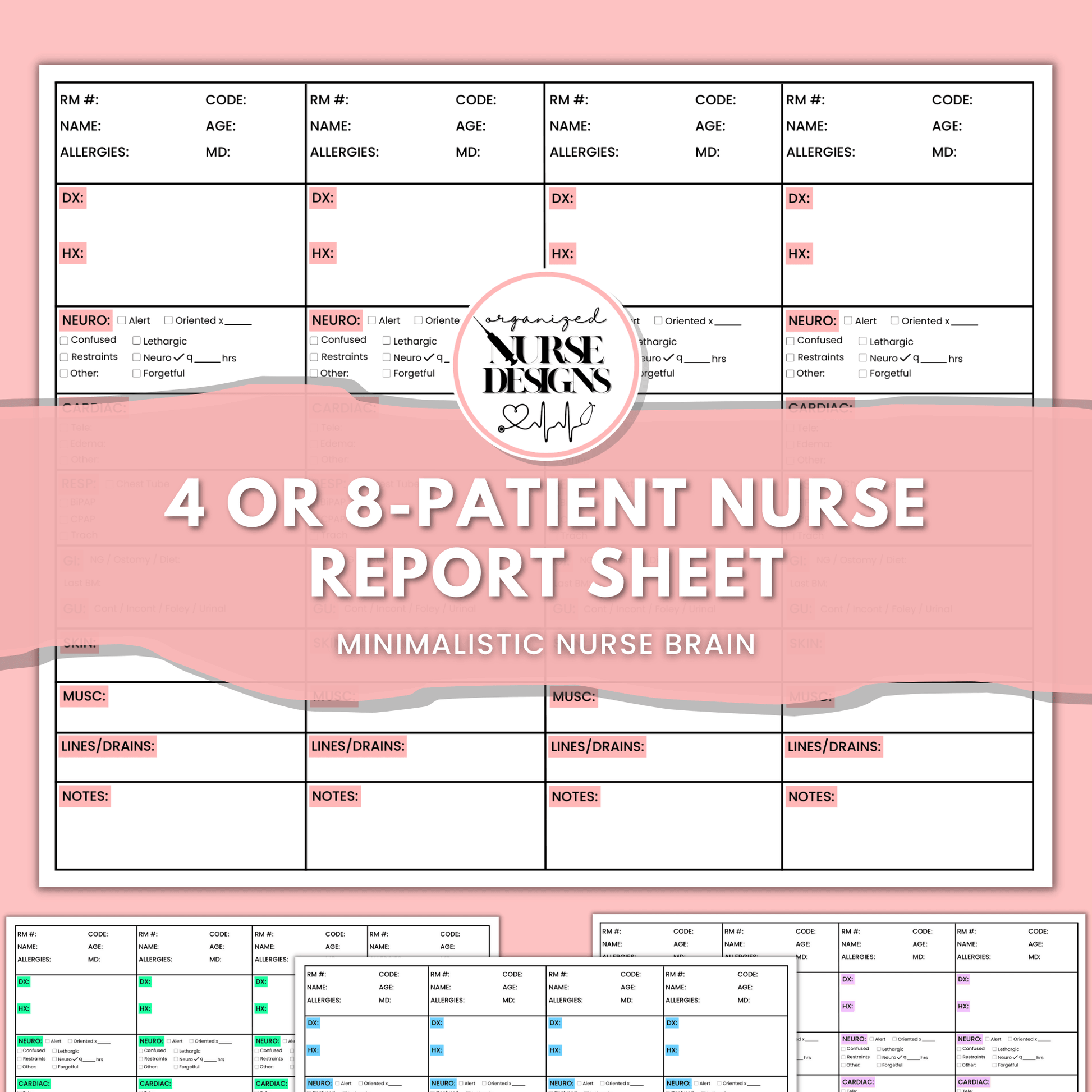 Nurse Report Sheet for 4 or 8 Patients, Med Surg Nurse Report Sheet Nurse Report Sheet for 4 or 8 Patients, Med Surg Nurse Report Sheet