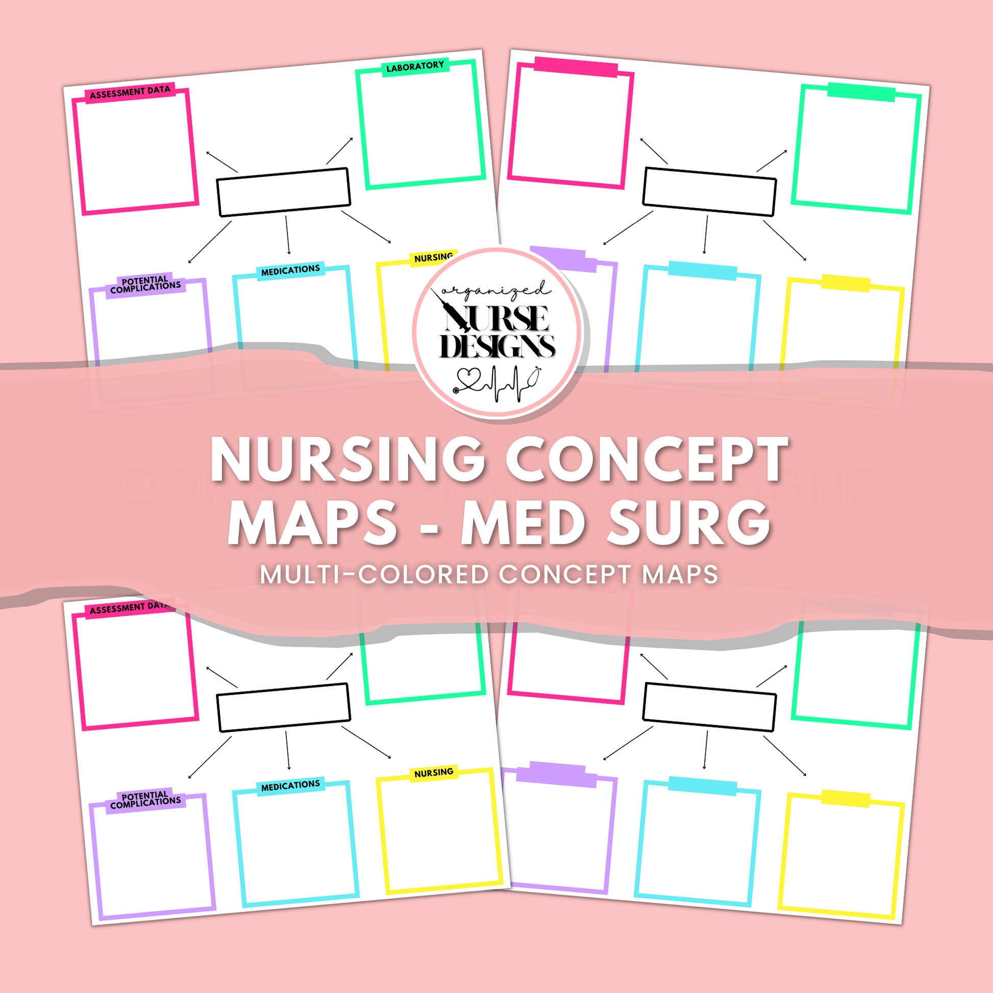 nursing concept maps, printable PDF, nursing school study template, med surg study template, nursing school study guides
