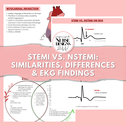 ekg cardiac study guide, stemi vs. nstemi, nursing school notes, nursing school study guide