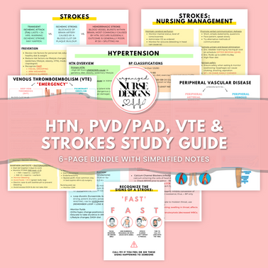 Cardiac Nursing School Study Guide: Hypertension, PVD vs. PAD, DVT, Strokes | Nursing School Notes Bundle