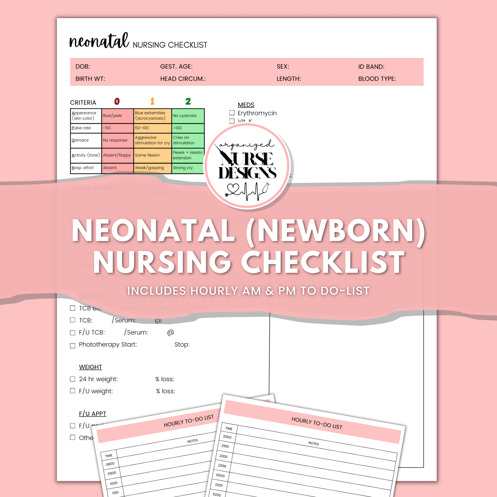 Newborn Nursing Assessment Checklist  Newborn Nurse Report Sheet –  OrganizedNurseDesigns