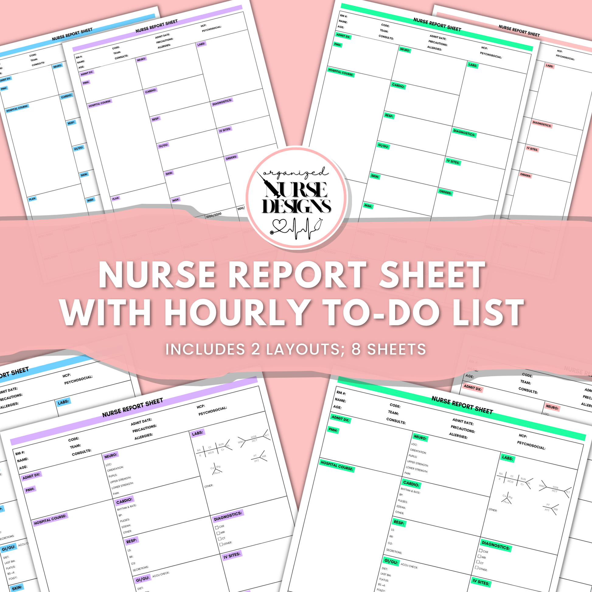 med surg nurse report sheet, ICU nurse report sheet, clinical nurse report sheet, hourly to-do list
