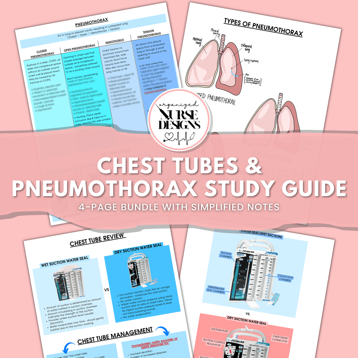 Chest Tube Notes Chest Tube Nursing Care & Pneumothorax Nursing School Study Guide ...