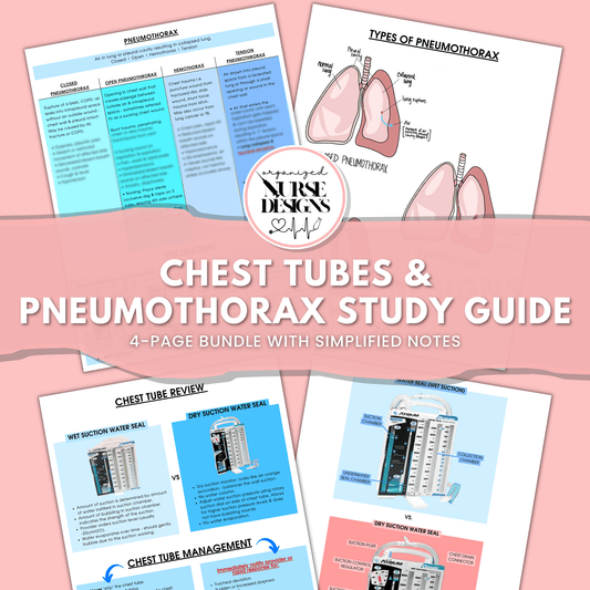 chest tubes study guide, nursing school notes, nursing school study guide, pneumothorax nursing care, printable PDF, chest tube management