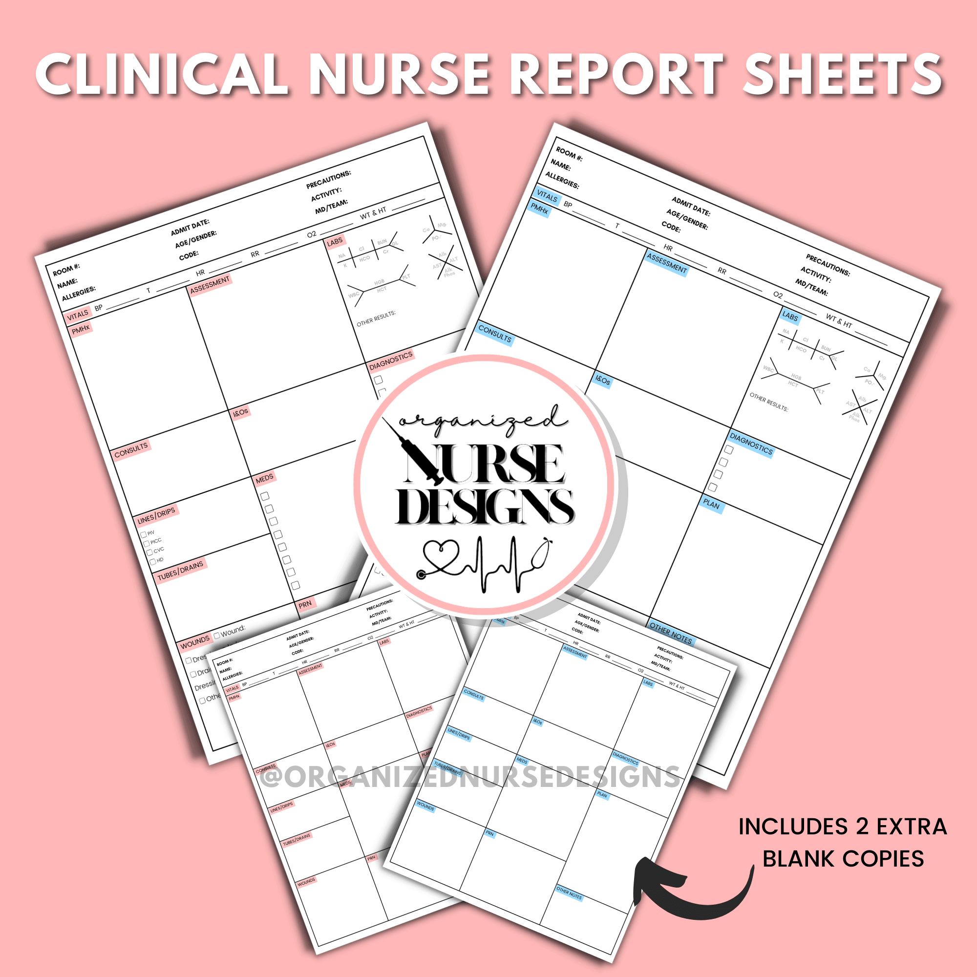 Clinical Nursing School Bundle | 8 Pages for Nursing Students by OrganizedNurseDesigns, nurse report sheet, SBAR, nursing care plan