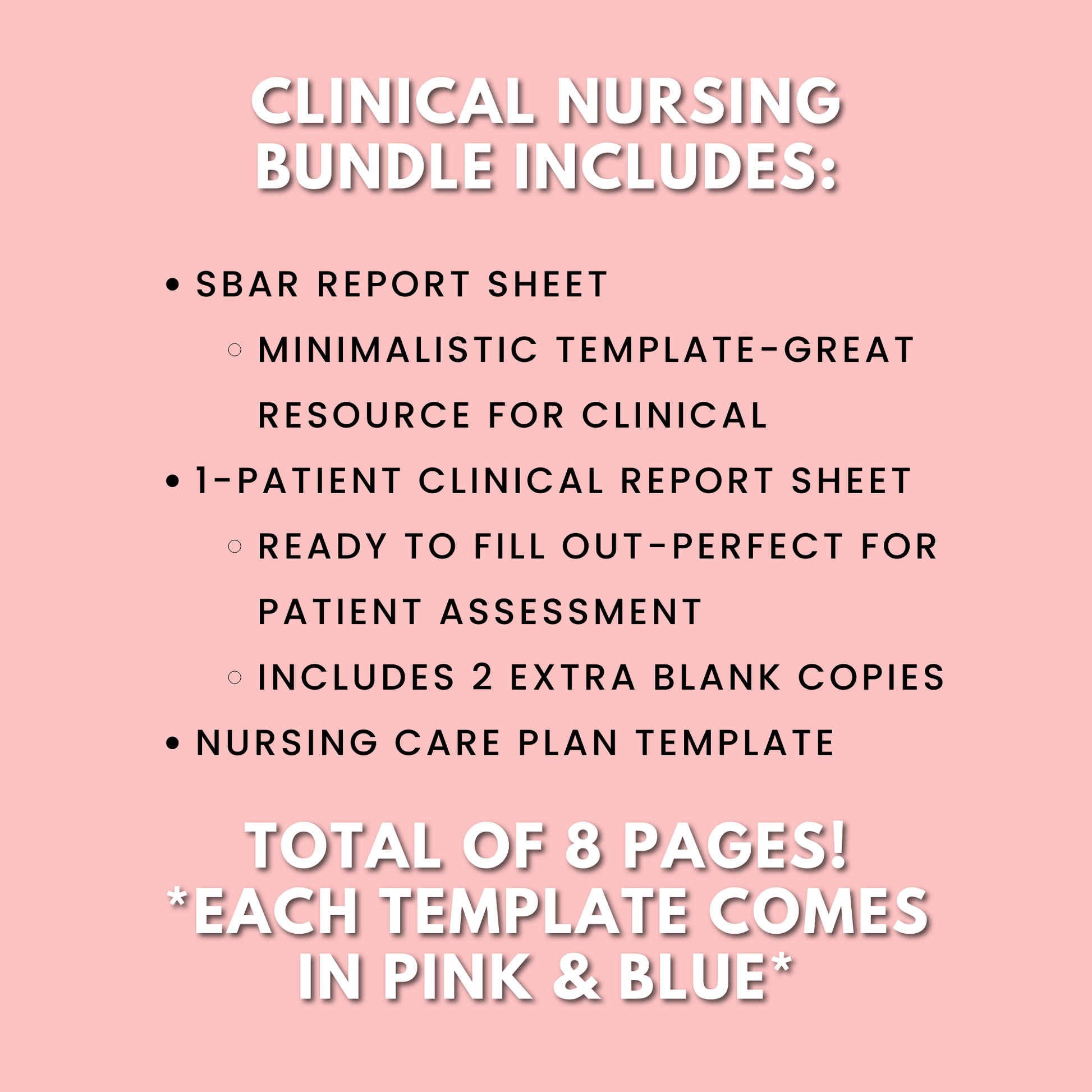 Clinical Nursing School Bundle | 8 Pages for Nursing Students by OrganizedNurseDesigns