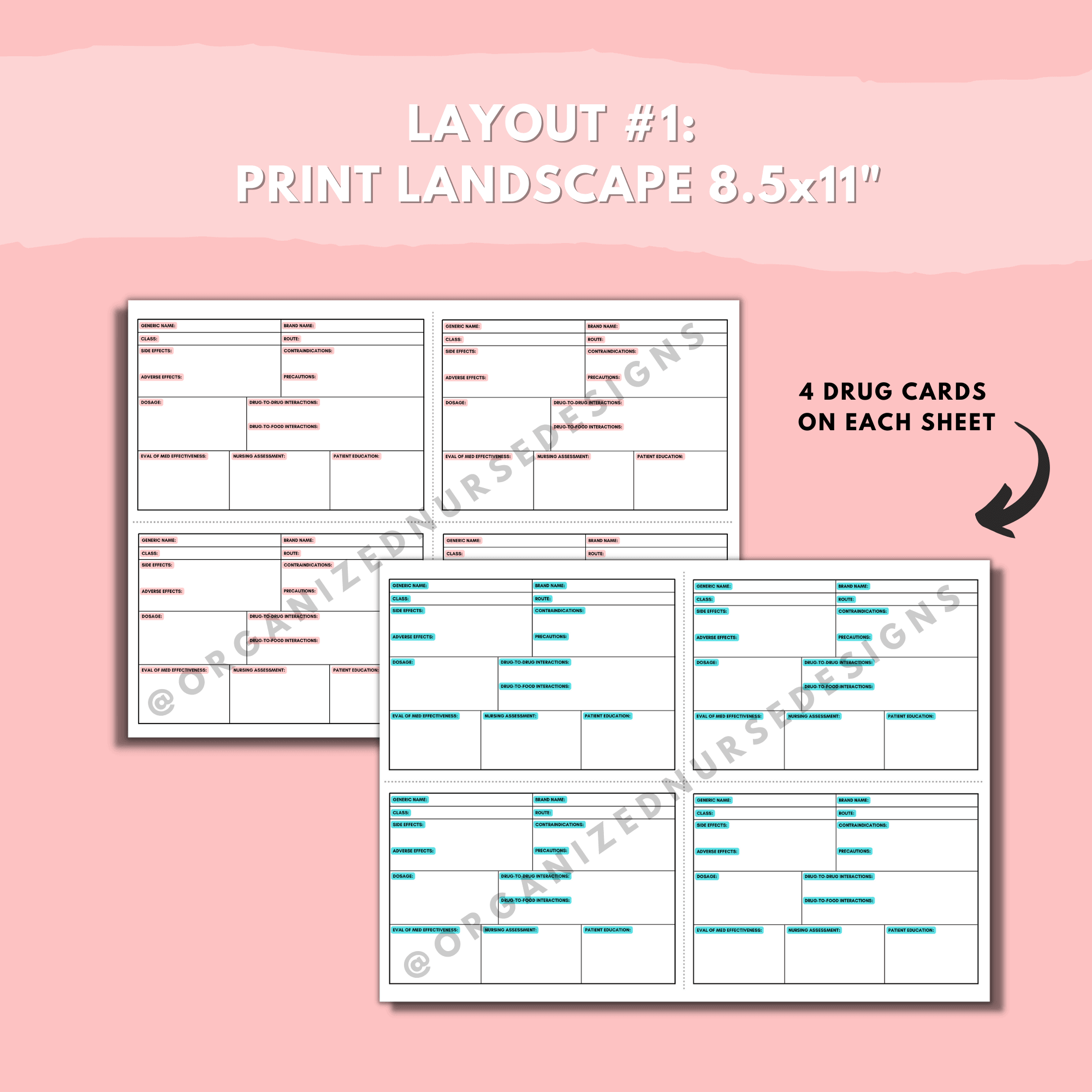 Drug Card Design Nursing School Study Templates – OrganizedNurseDesigns