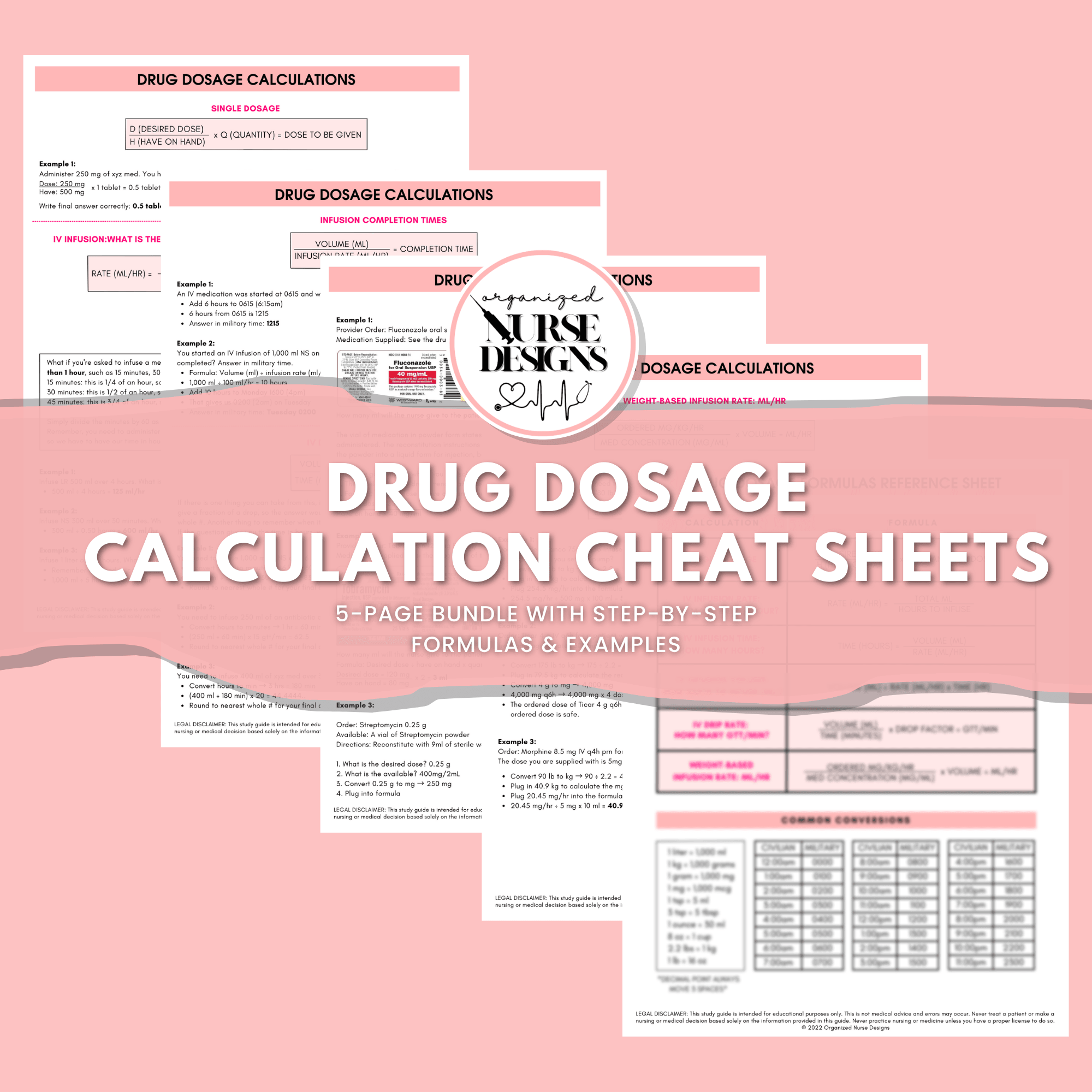 drug dosage calculation nursing cheat sheet with step by step formulas