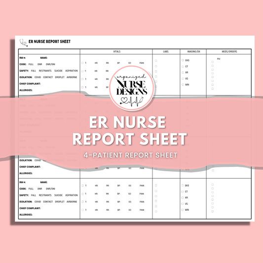 ER Nurse Report Sheet (4 or 8 Patients) | Landscape for Nursing Students by OrganizedNurseDesigns