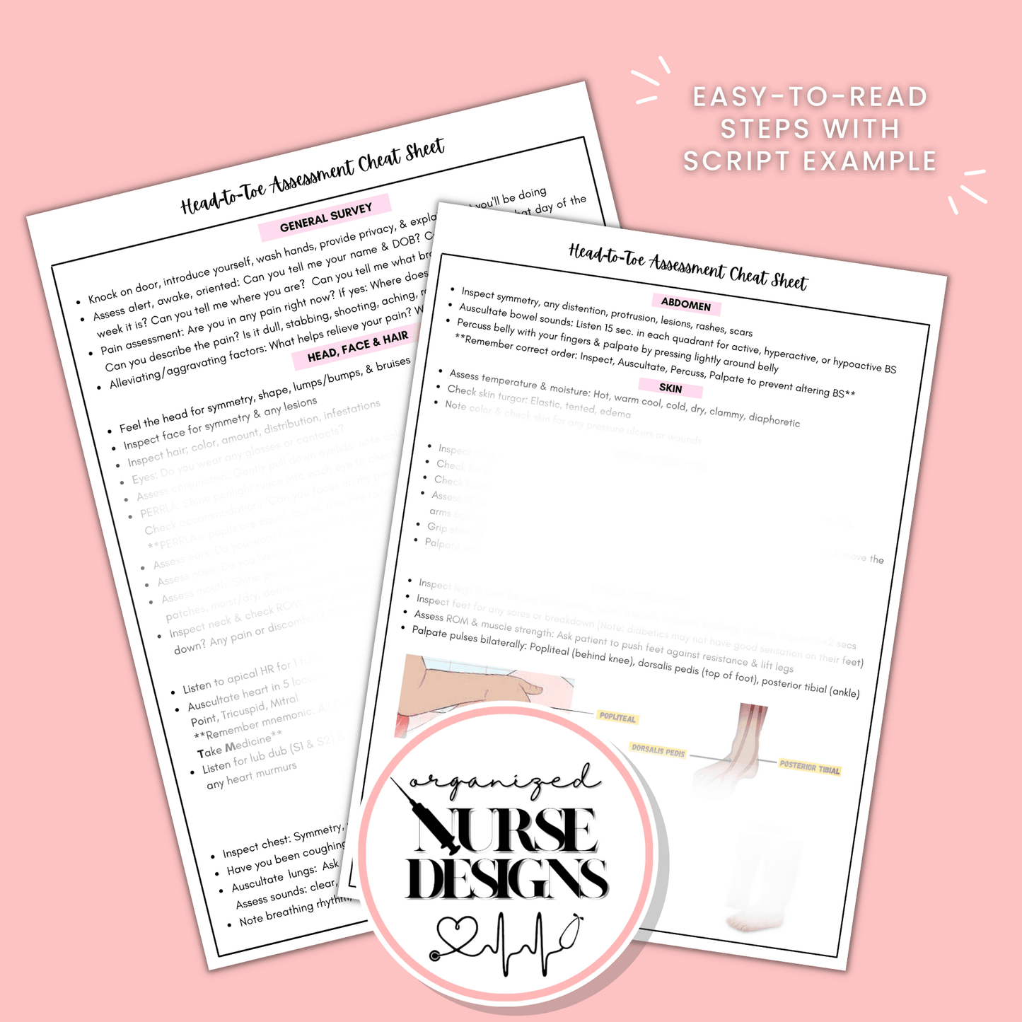 Head-to-Toe Assessment with Step-by-Step Guide (Original) for Nursing Students by OrganizedNurseDesigns