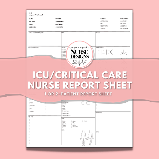 ICU Report Sheet (New Version) for Nursing Students by OrganizedNurseDesigns