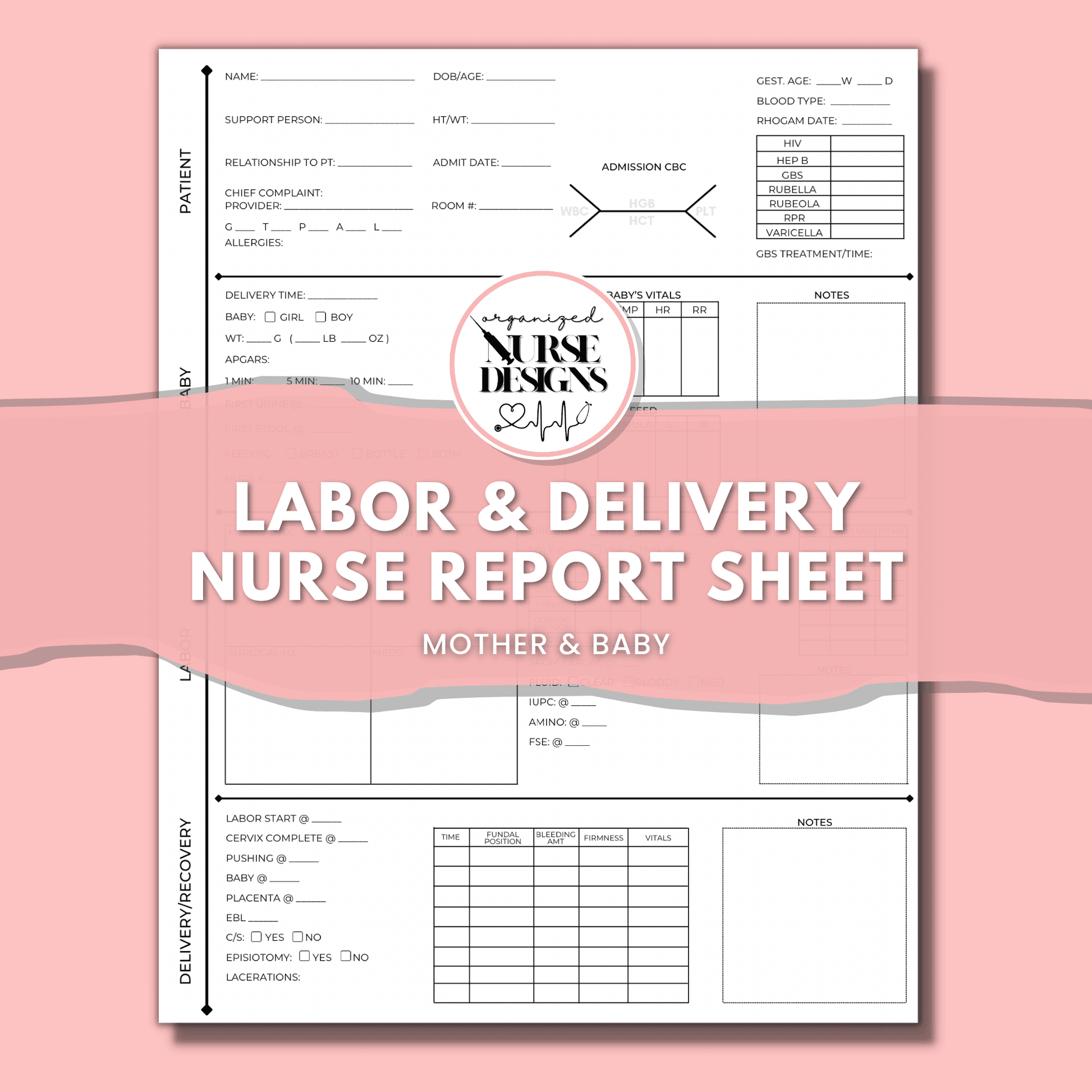 Labor and Delivery Nurse Report Sheet, Nurse Brain Sheet, Printable PDF –  OrganizedNurseDesigns