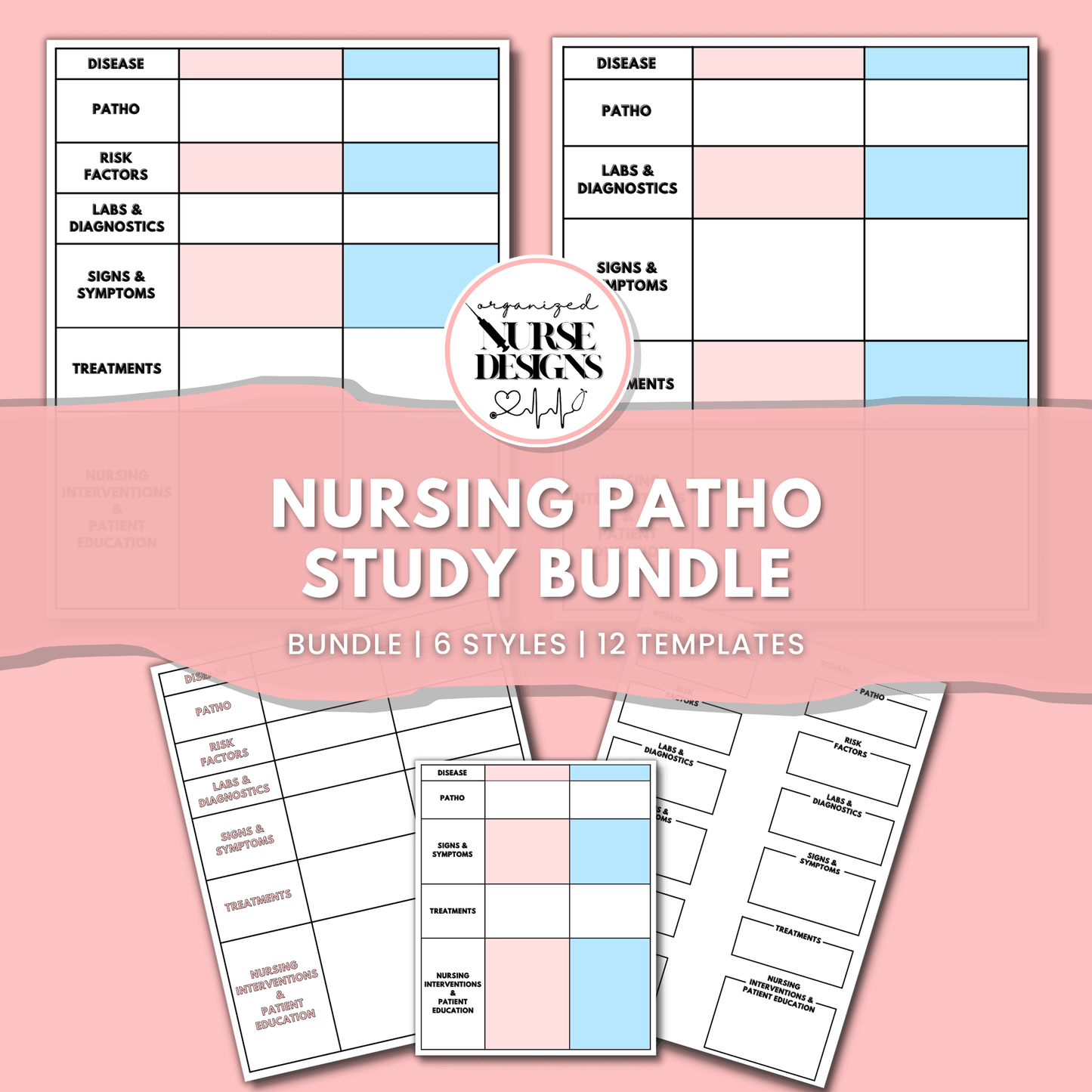 Nursing School Disease Templates Bundle | 12 Pages for Nursing Students by OrganizedNurseDesigns