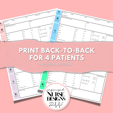 SBAR Nurse Report Sheet 2 or 4-Patient with Hourly Schedule for Nursing Students by OrganizedNurseDesigns